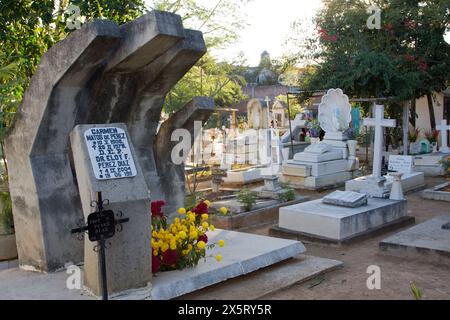 Matatlan, Oaxaca ; Mexique ; Amérique du Nord. Jour de la célébration des morts. Tombes dans le cimetière San Miguel de Oaxaca. Banque D'Images