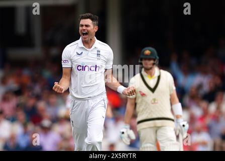 Photo du dossier datée du 28/07/23 de James Anderson. James Anderson a annoncé que le premier test de juillet contre les Antilles à Lord’s sera sa dernière apparition pour l’Angleterre. Date d'émission : samedi 11 mai 2024. Banque D'Images