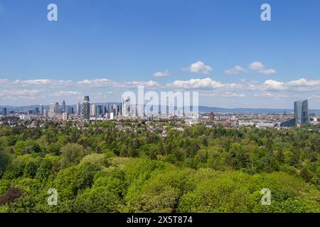 Die Frankfurter Skyline Beim Blick vom Goetheturm ziehen Wolken über die Frankfurter Bankenskyline hinweg. Frankfurt am main Goetheturm Hessen Deutschland *** L'horizon de Francfort les nuages dérivent sur l'horizon bancaire de Francfort depuis le Goetheturm Frankfurt am main Goetheturm Hesse Allemagne 2025-05-11 FFM skyline 01 Banque D'Images