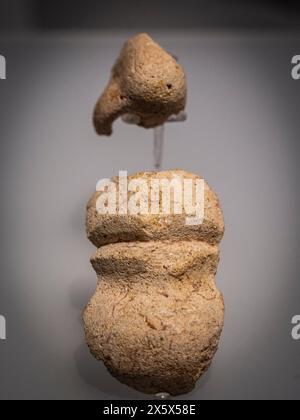 Fragment de nez et de bouche d'un homme, sculpture ibérique du IVe siècle av. J.-C., sanctuaire héroïque Cerro de El Pajarillo, Huelma, culture ibérique, Ibérie Banque D'Images