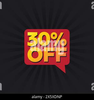 30 % de rabais sur l'étiquette de solde. Modèle d'offre de promotion commerciale. Logo de réduction. Conception d'autocollant de grande vente. Affiche publicitaire, bannière, flyer. Illustration de Vecteur