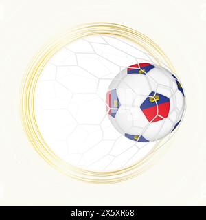 Emblème du football avec ballon de football avec drapeau du Liechtenstein dans le filet, marquant un but pour le Liechtenstein. Emblème vectoriel. Illustration de Vecteur