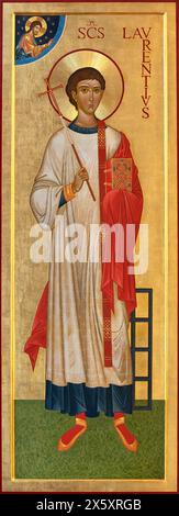 MILAN, ITALIE - 6 MARS 2024 : L'icône de la présence Laurence dans l'église Basilica di San Lorenzo par artiste inconnu. Banque D'Images