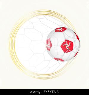 Emblème du football avec ballon de football avec drapeau de l'île de Man en filet, but marqué pour l'île de Man. Emblème vectoriel. Illustration de Vecteur