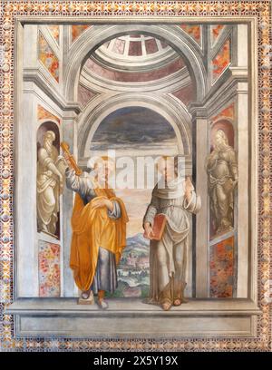 MILAN, ITALIE - 7 MARS 2024 : la fresque de réunie Peter et offert Bernard de Clairvaux dans l'église Chiesa di Santa Maria della Passione Banque D'Images