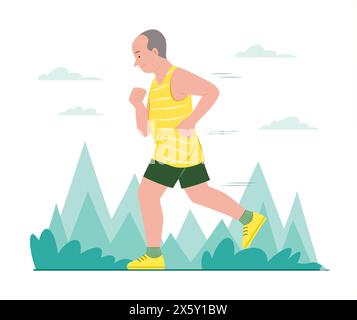 Homme âgé exercice par jogging dans le parc public Illustration de Vecteur
