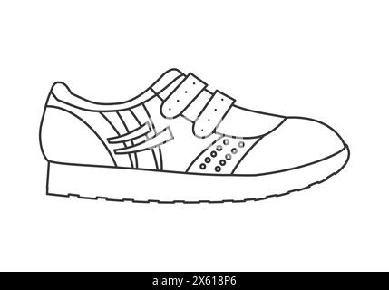 Baskets avec fermoirs et clous ronds sur le côté, illustration vectorielle d'icône de ligne de chaussures de mode Illustration de Vecteur