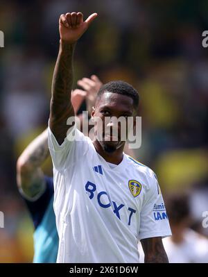 Jaidon Anthony de Leeds United après les play-off du Sky Bet Championship, demi-finale, match de première manche à Carrow Road, Norwich. Date de la photo : dimanche 12 mai 2024. Banque D'Images