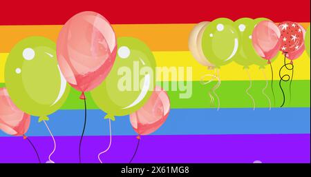 Image de ballons colorés sur fond arc-en-ciel Banque D'Images