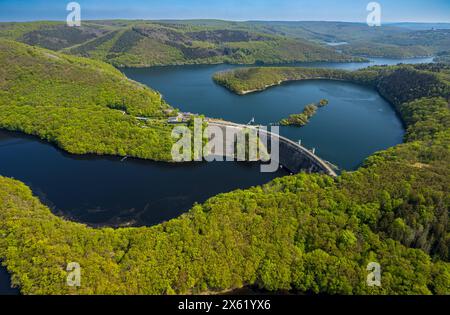 Luftbild, Fluss Rur Urftsee, Urfttalsperre Staumauer, Fernsicht Waldgebiet Täler und Hügel Nordeifel Nationalpark Eifel, Morsbach, Schleiden, Nordrhein-Westfalen, Deutschland ACHTUNGxMINDESTHONORARx60xEURO *** vue aérienne, rivière Rur Urfttalsperre, région forestière lointaine collines et vallées North Eifel, Rhénèves North Eifel National Park, Rhénanie-Westphalia, Allemagne Banque D'Images