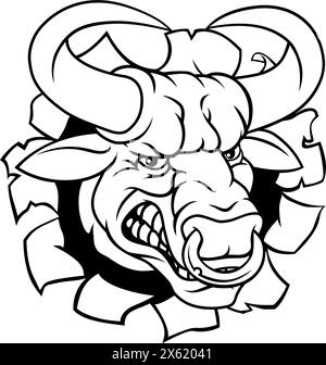 Bull Minotaur Longhorn Monster Cow Mascot Cartoon Illustration de Vecteur