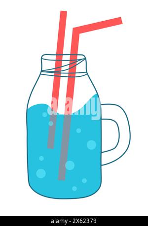 Buvez plus d'eau. Bouteille avec paille. Verre à boire. Illustration vectorielle plate. Illustration de Vecteur