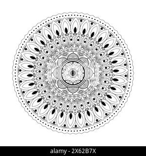 Répétition de mandala symétrique circulaire vectorielle. Ornement décoratif dans le style oriental ethnique pour la coloration, cartes postales, tatouages, logo de yoga, spa, papier peint Illustration de Vecteur