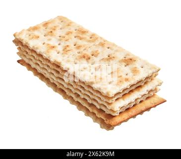 Pile de craquelins matzo sans levain isolés sur un fond blanc symbolisant la fête de la pâque juive. Banque D'Images