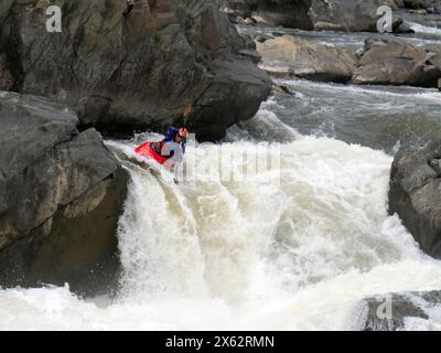 Kayakistes tirant sur le Potomac River Great Falls Rapids Banque D'Images