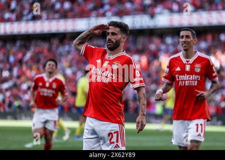 Lisbonne, Portugal . 12 mai 2024. Estoril, Portugal, 12 mai 2024 : Rafa Silva (27 SL Benfica) en action célébrant son deuxième but lors du match Betclic Liga Portugal entre SL Benfica contre FC Arouca à l'Estadio da Luz, Lisbonne, Portugal (João Bravo /SPP) crédit : SPP Sport Press photo. /Alamy Live News Banque D'Images