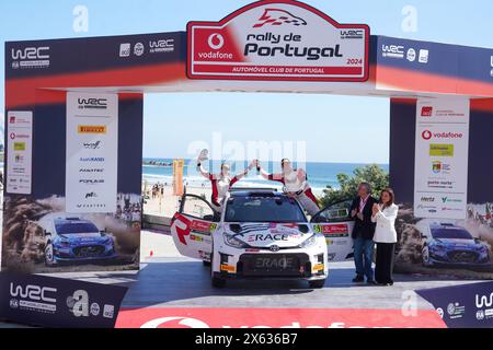 Matoshinhos, Portugal. 12 mai 2024. 61 RAOUX Jean-Michel, GALMICHE Isabelle, TOYOTA GR Yaris RC2 Rally2, podium, portrait Matosinhos lors du Rallye de Portugal 2024, 5ème manche du Championnat du monde des Rallye voitures 2024 WRC, du 9 au 12 mai 2024 à Matoshinhos, Portugal - photo Paulo Maria/DPPI crédit : DPPI Media/Alamy Live News Banque D'Images