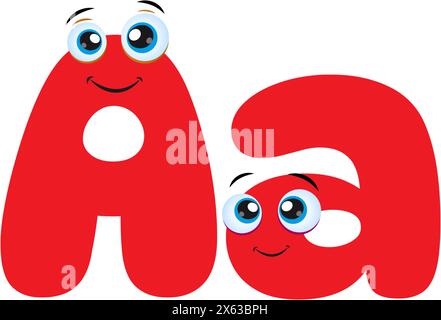 La lettre A. symbole de l'alphabet des enfants isolé sur fond blanc. Lettre drôle d'enfants avec des yeux. Illustration vectorielle. Lettre colorée de dessin animé. Illustration de Vecteur