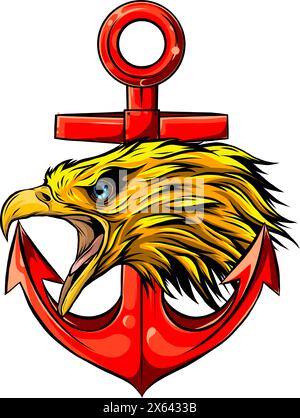 Illustration vectorielle d'Eagle avec Anchor sur fond blanc. tirage numérique Illustration de Vecteur