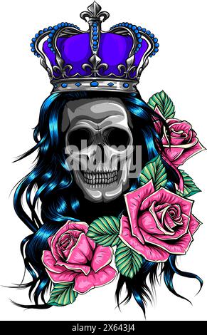 illustration vectorielle du crâne avec corbeau sur fond blanc. tirage numérique Illustration de Vecteur