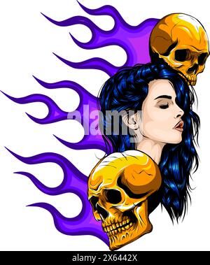 tête de femme avec crâne sur fond blanc illustration vectorielle isolée Illustration de Vecteur