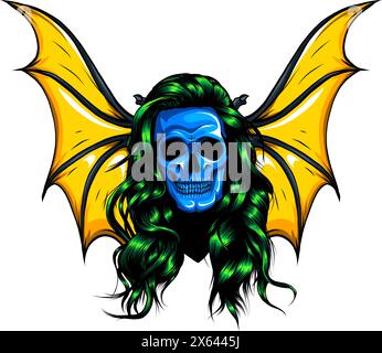 illustration vectorielle du crâne et de l'aile de la chauve-souris sur fond blanc. tirage manuel numérique Illustration de Vecteur