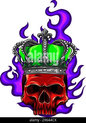 illustration vectorielle du crâne avec corbeau sur fond blanc. tirage numérique Illustration de Vecteur