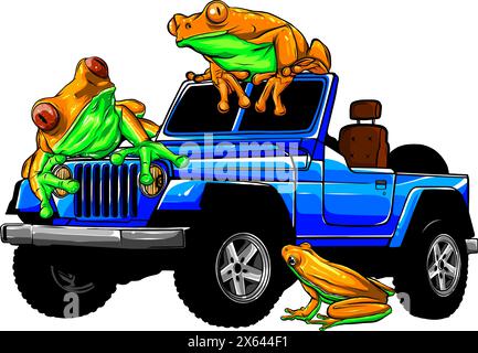 Illustration du vecteur de jeep de la voiture Hunter sur fond blanc. dessin à la main digita Illustration de Vecteur