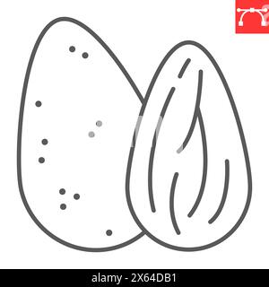 Icône de ligne d'amande, noix et organique, icône vectorielle de noix d'amande, graphiques vectoriels, signe de contour de trait éditable, eps 10. Illustration de Vecteur