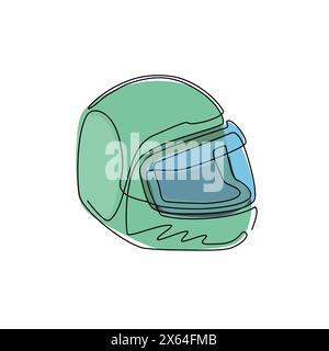 Casque de course automobile à dessin continu à une ligne avec visière en verre fermée. Pour voiture, sport de moto, course, motocross ou club de motards, compétition de sport automobile Illustration de Vecteur