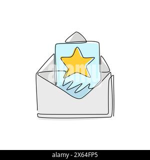 Une seule ligne dessin d'une enveloppe ouverte avec une image en étoile. Lire le message entrant. Décoration pour cartes de vœux, affiches, bannières. Continuou moderne Illustration de Vecteur
