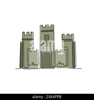 Une ligne continue dessinant le château de chevalier. Forteresse médiévale en pierre avec tour, mur et porte. Protection contre les ennemis. Fiabilité et défense de Illustration de Vecteur