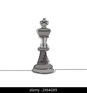 Continu d'une ligne dessinant le logo de roi d'échecs isolé sur fond blanc. Logo d'échecs pour le site Web, l'application et la présentation imprimée. Concept d'art créatif, e Illustration de Vecteur