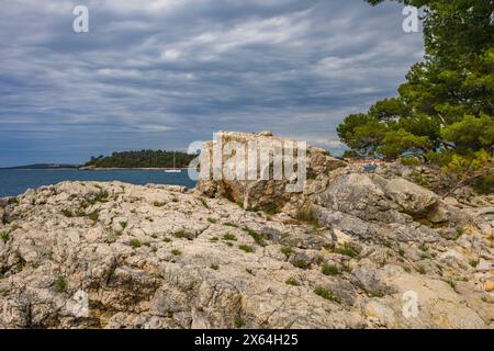 Repos sur la mer Adriatique, week-end de mai en Croatie, visite de Rovinj sur la péninsule d'Istrie Banque D'Images