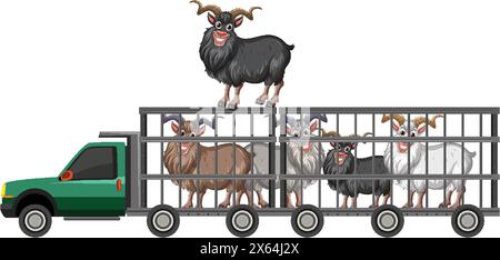 Illustration vectorielle de chèvres dans une cage de camion Illustration de Vecteur