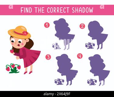 Jeu pour enfants. Trouvez l'ombre correcte. Maman mignonne dans le jardin. Personnage de dessin animé. Illustration vectorielle. Illustration de Vecteur