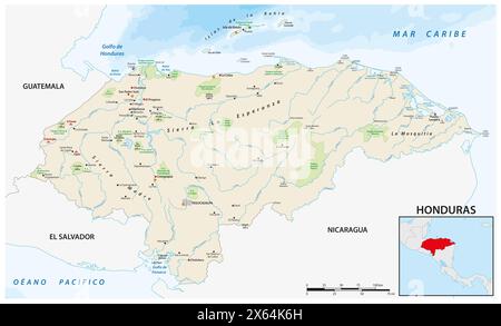 Carte vectorielle de l'État centraméricain du Honduras Banque D'Images