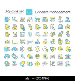 Jeu d'icônes de couleur RVB de gestion des preuves Illustration de Vecteur