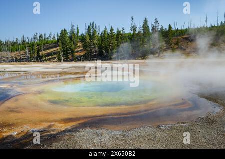 Upper Geyser Basin et Morning Glory Pool au parc national de Yellowstone, États-Unis Banque D'Images