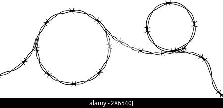 Anneau torsadé de fil barbelé y2k, tatouage de bordure ronde, cadre en acier texturé gothique, barrière ovale piquée, silhouette isolée sur fond blanc. Illustration vectorielle Illustration de Vecteur