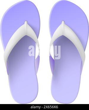 Modèle réaliste de tongs. Chaussures d'été vue de dessus. Sandales de plage vierges. Pantoufles décontractées. Chaussure de bain en caoutchouc. Accessoire pour chaussures. Plastique violet Illustration de Vecteur
