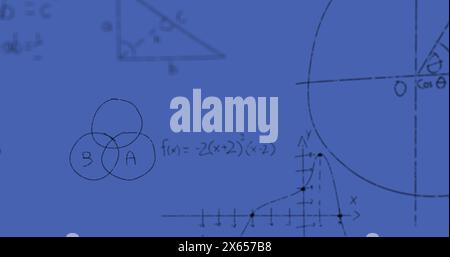 Image du traitement des équations mathématiques sur fond bleu Banque D'Images