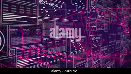 Image d'écrans d'interface numérique avec des graphiques, des graphiques et des données sur fond abstrait Banque D'Images