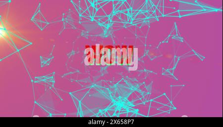 Image du texte wow en lettres rouges sur le réseau de connexions sur fond rose Banque D'Images