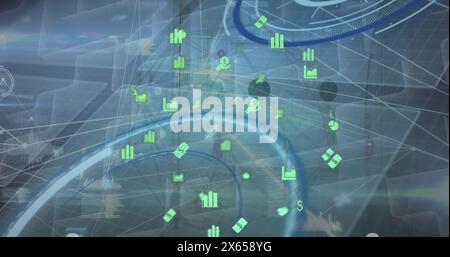Illustration du traitement des données sur les icônes de support Banque D'Images