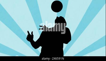 Image de silhouette de joueur de football sur des formes sur fond bleu Banque D'Images