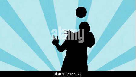 Image de silhouette de joueur de football sur des formes sur fond bleu Banque D'Images