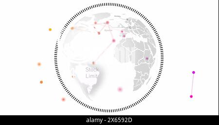 Image d'un réseau de connexions sur un globe tournant sur fond gris Banque D'Images