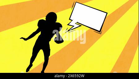 Image de la silhouette de joueur de football américain avec bulle de parole sur des formes sur fond jaune Banque D'Images