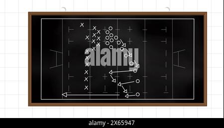 Image de stratégie de jeu de football sur tableau noir sur fond de papier ligné carré Banque D'Images